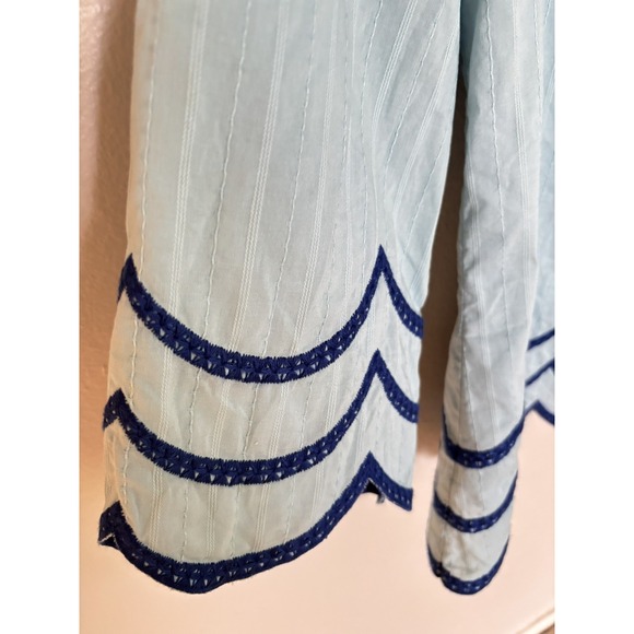 Boden Willa Flowy Peasant Blue Tassel Scalloped Hem Lined Top Boho Flirty Sz 6 - Picture 2 of 16